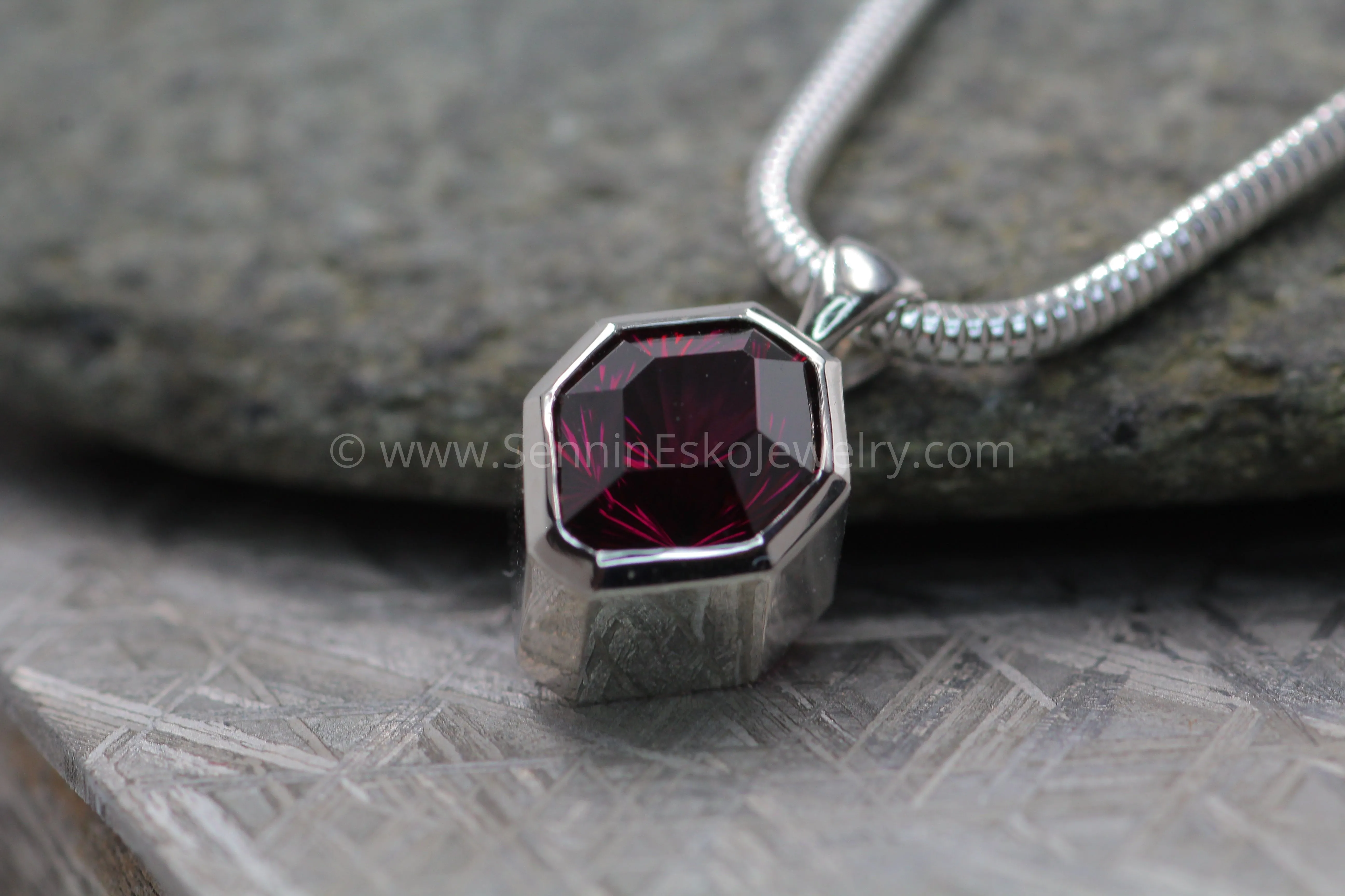 Platinum Slider Necklace for Medium Sized Gems - Depicted with a Fantasy cut Rhodolite Garnet (Setting Only, Center Stone Sold Separately)