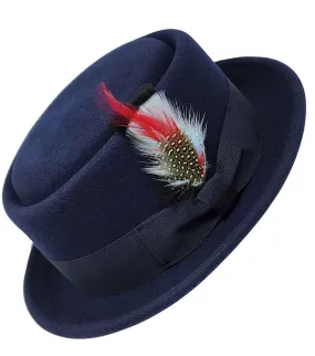 Pork Pie Fedora Hat with Feather | 100% Crushable Wool