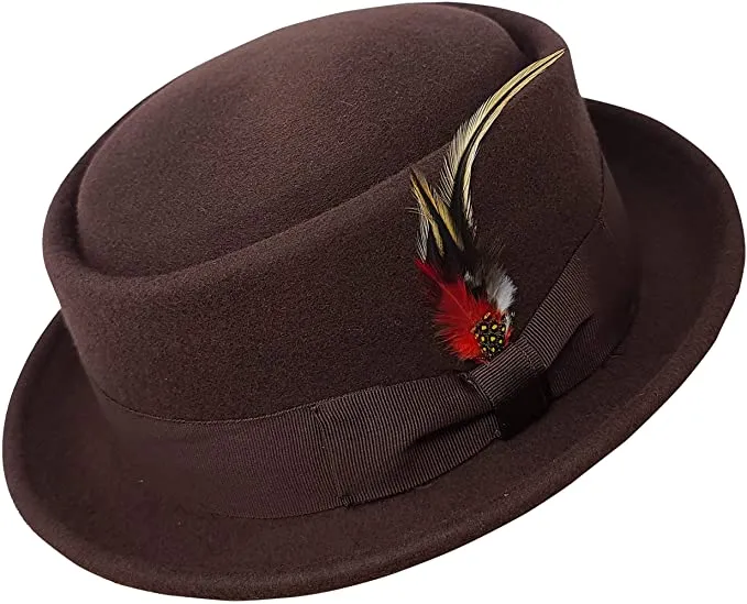 Pork Pie Fedora Hat with Feather | 100% Crushable Wool