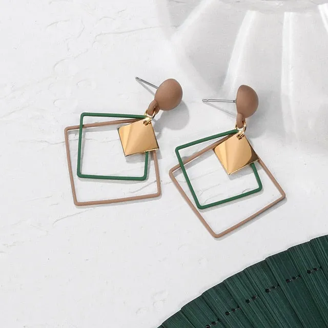 POXAM New Korean Statement Earrings for women Green Cute Arcylic Geometric Dangle Drop Gold Earings Brincos 2020 Fashion Jewelry