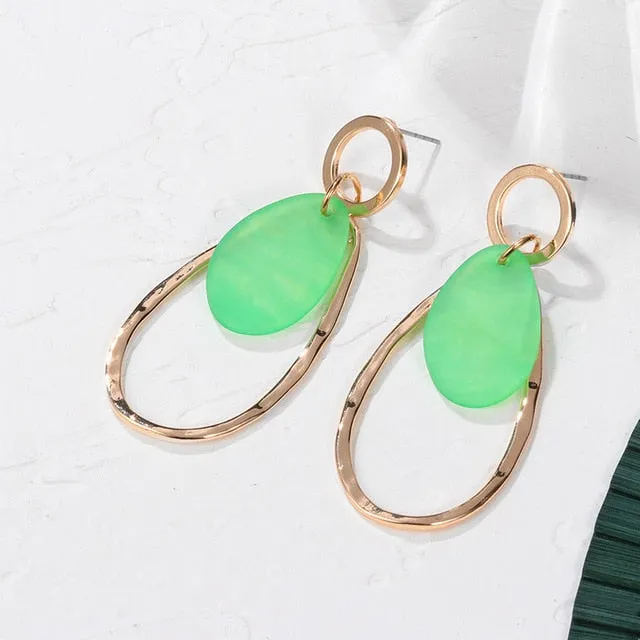 POXAM New Korean Statement Earrings for women Green Cute Arcylic Geometric Dangle Drop Gold Earings Brincos 2020 Fashion Jewelry