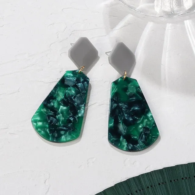 POXAM New Korean Statement Earrings for women Green Cute Arcylic Geometric Dangle Drop Gold Earings Brincos 2020 Fashion Jewelry