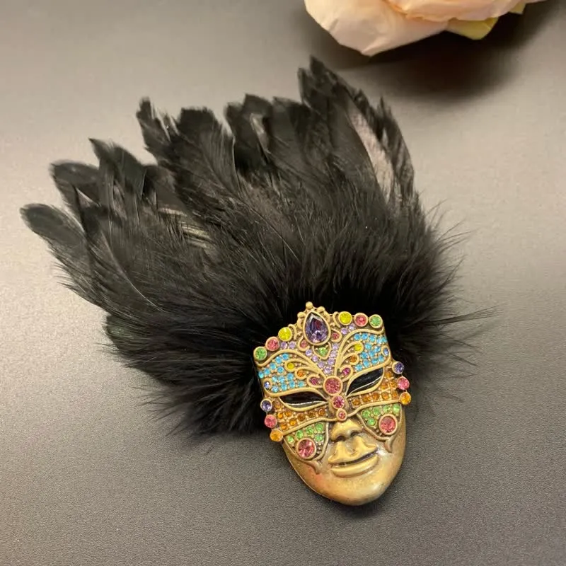 Primitive Tribes Mask Feather Brooch