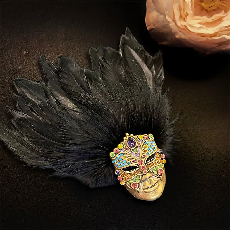 Primitive Tribes Mask Feather Brooch