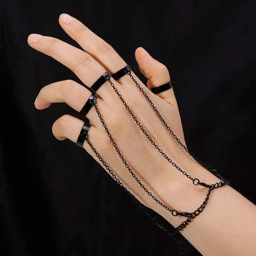 Punk Geometric Silver Color Chain Wrist Bracelet Rings for Men Ring Charm Set Couple Fashion Jewelry Gift Pulera Mejer Free Ship