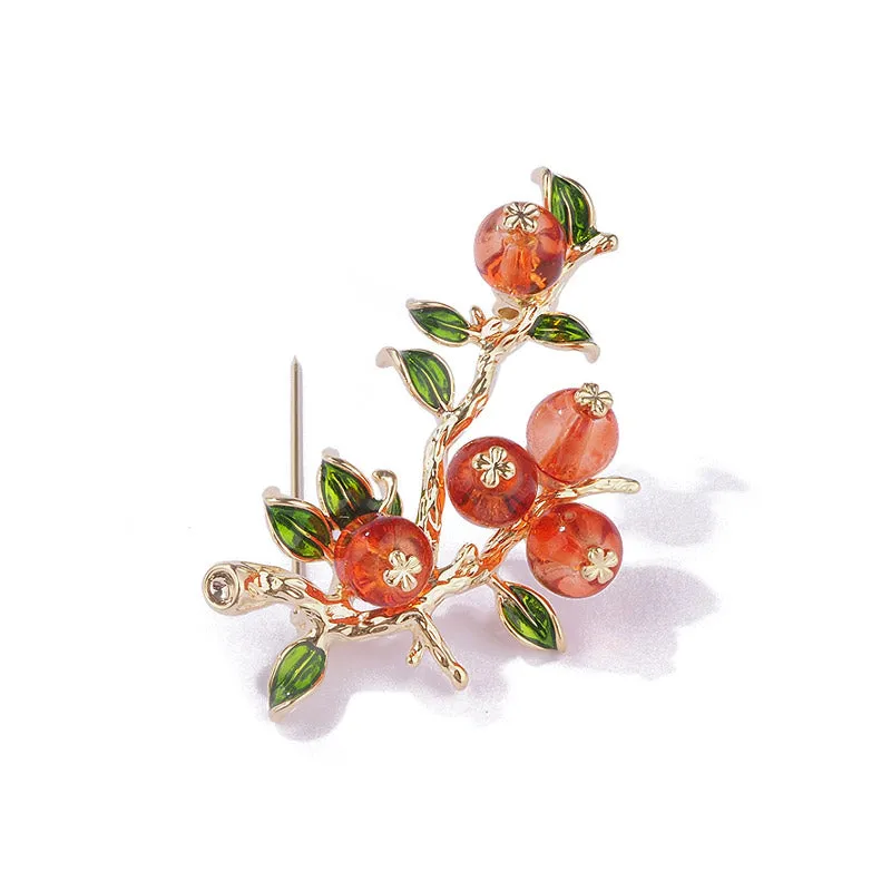 "Shi Shi Ru Yi" - Natural Beauty Glass Persimmon Brooch Perfect Jewelry Gift