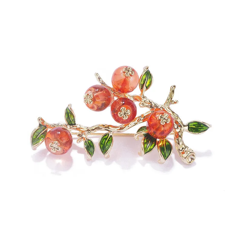 "Shi Shi Ru Yi" - Natural Beauty Glass Persimmon Brooch Perfect Jewelry Gift