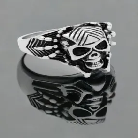 R136 Stainless Steel Web Face Skull Biker Ring