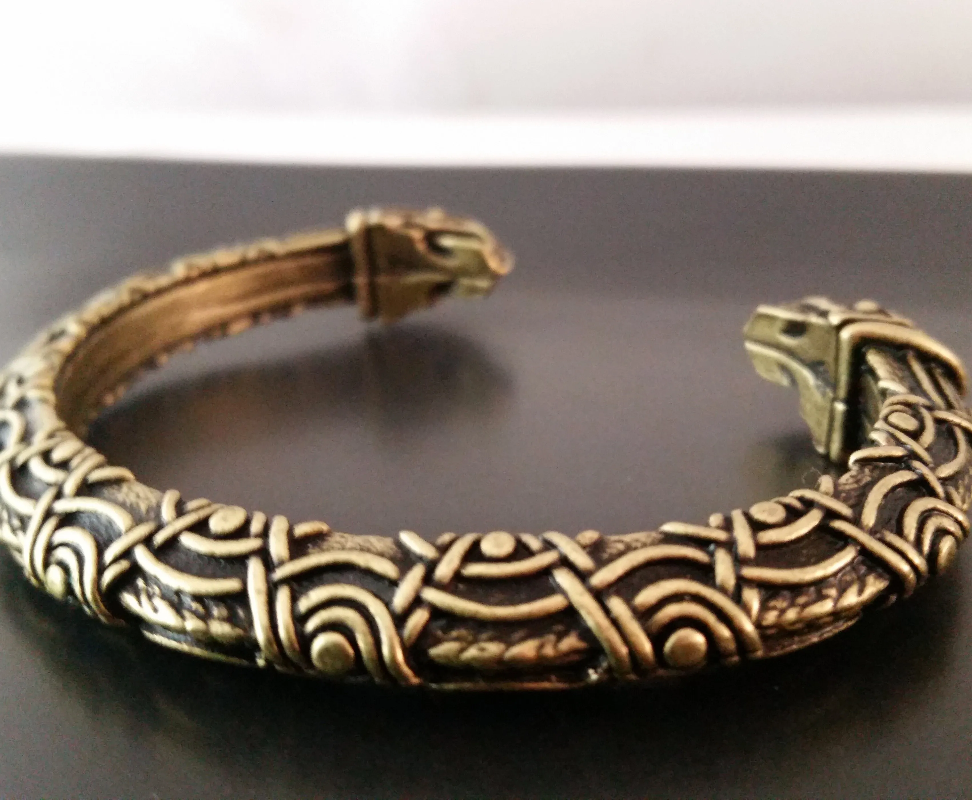 Raven Bracelet Torc Bronze Knotwork Viking Norse Style