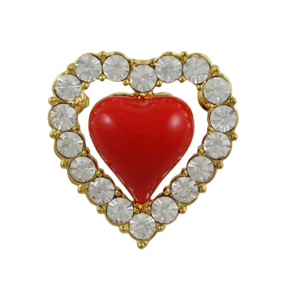 Red Pulsing Heart Surrounded by Crystals Heart Brooch Pin - PRH311