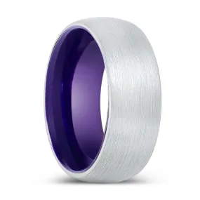 REVEREND | Purple Ring, White Tungsten Ring, Brushed, Domed