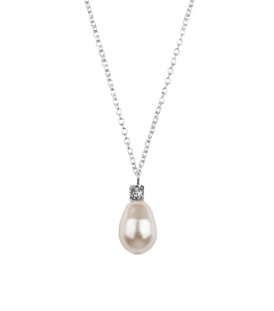 Rhinestone And Teardrop Pearl Pendant Necklace