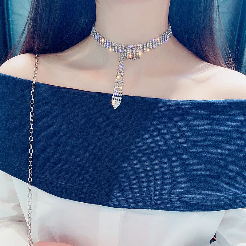 Rhinestone Belt Choker Necklace