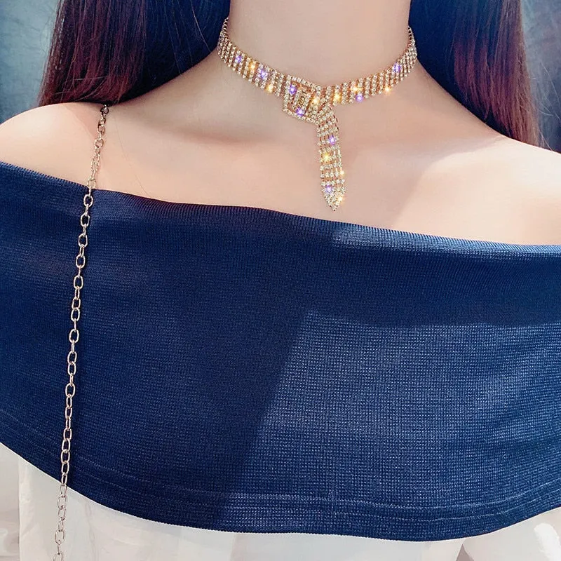 Rhinestone Belt Choker Necklace