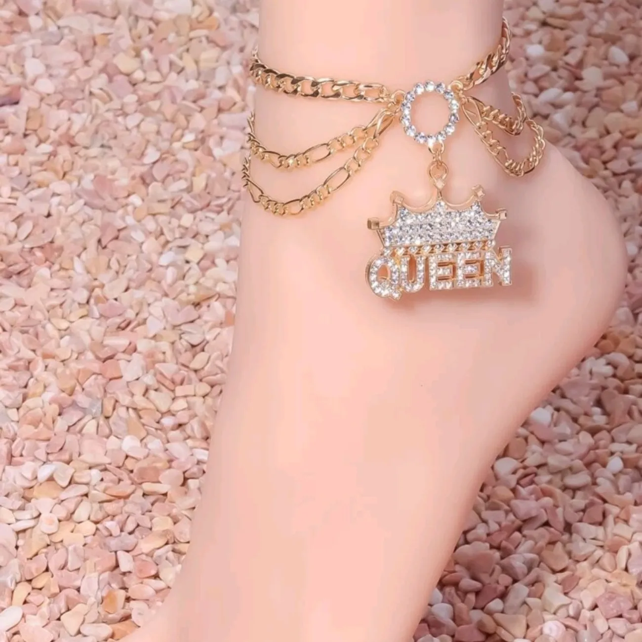 Rhinestone crown & letter charm anklet