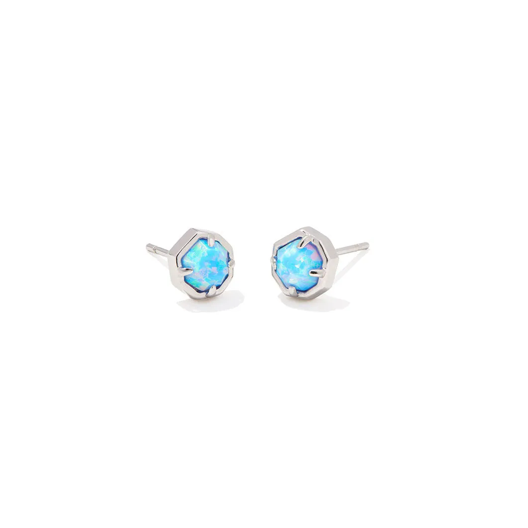 Rocksbox Exclusive Nola Stud Earrings in Silver and Blue Kyocera Opal