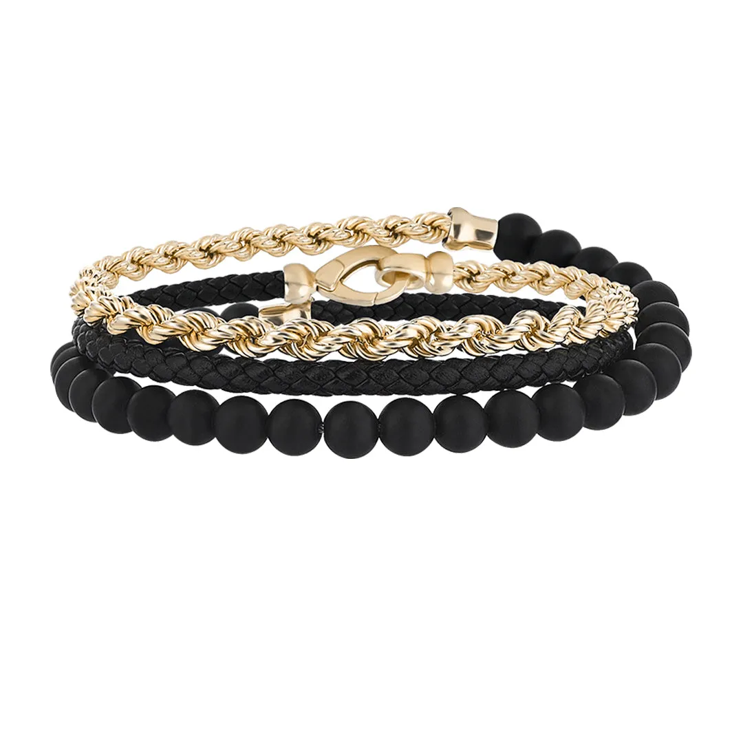 Rope Chain Leather & Beaded Wrap Bracelet