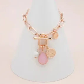 Rose Gold Pink & Howlite Charm Bracelet**