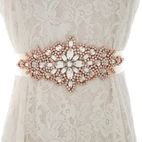 Rose Gold Rhinestones Crystal Wedding Dress Belt And Sash, Handmade