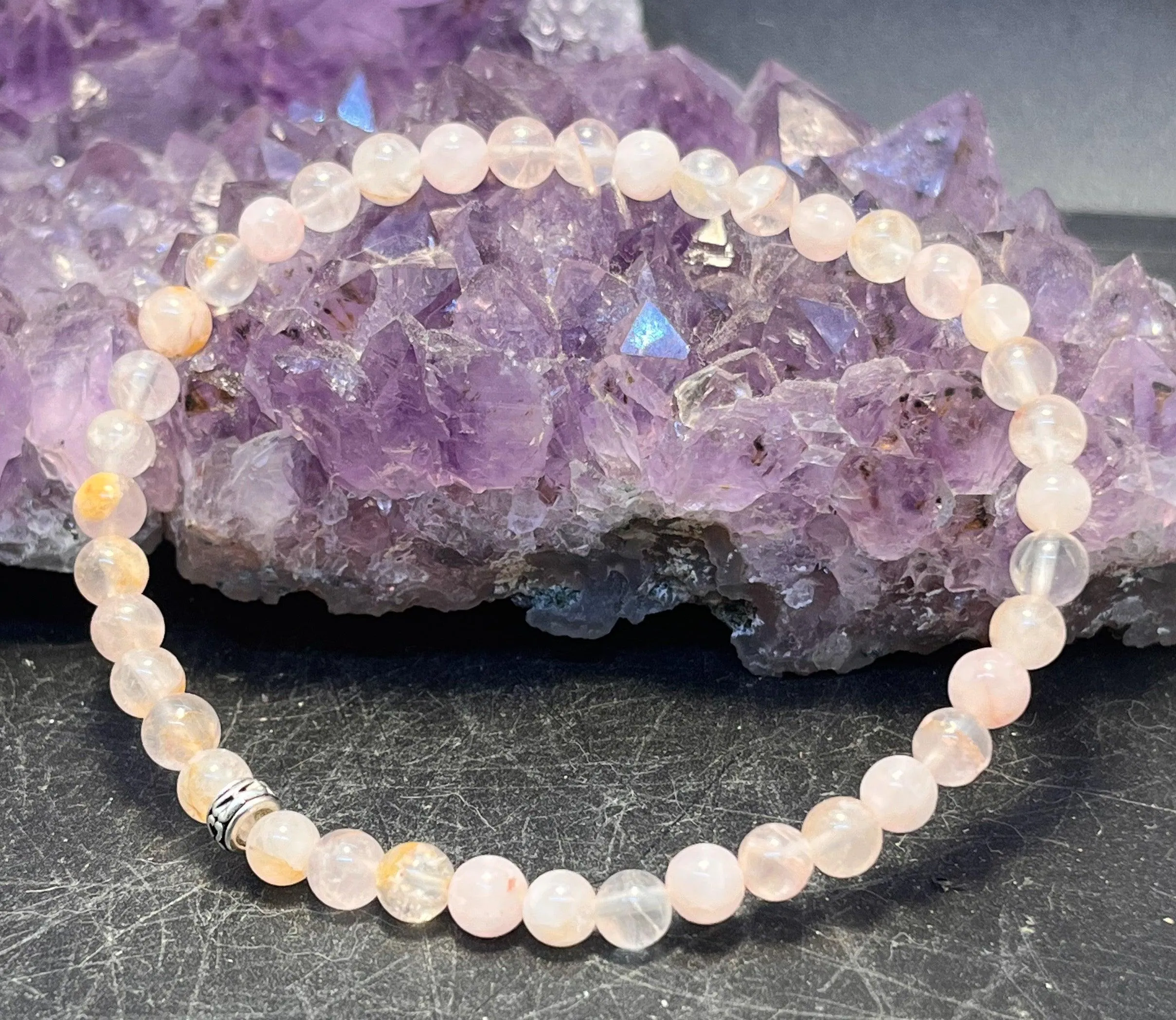 Rose Quartz Anklet on Elastic Cord