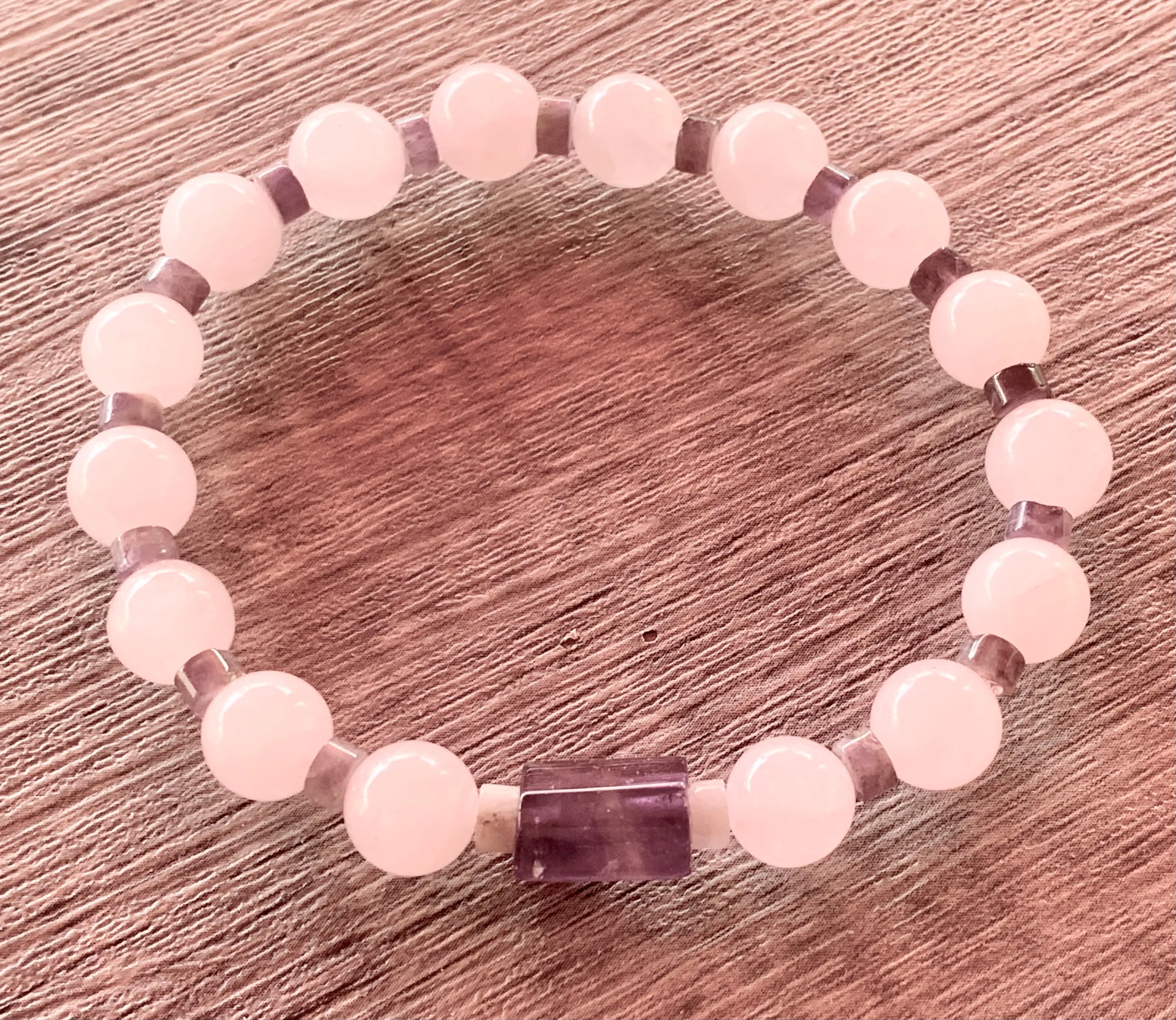 Rosie Handmade Rose Quartz and Amethyst Expandable Bracelet