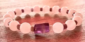 Rosie Handmade Rose Quartz and Amethyst Expandable Bracelet