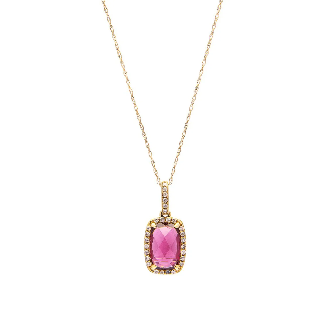 Sabel Collection 14K Yellow Gold Cushion Cut Rhodolite Garnet and Diamond Pendant