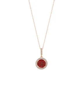 Sabel Rose Gold Round Garnet and Diamond Halo Pendant