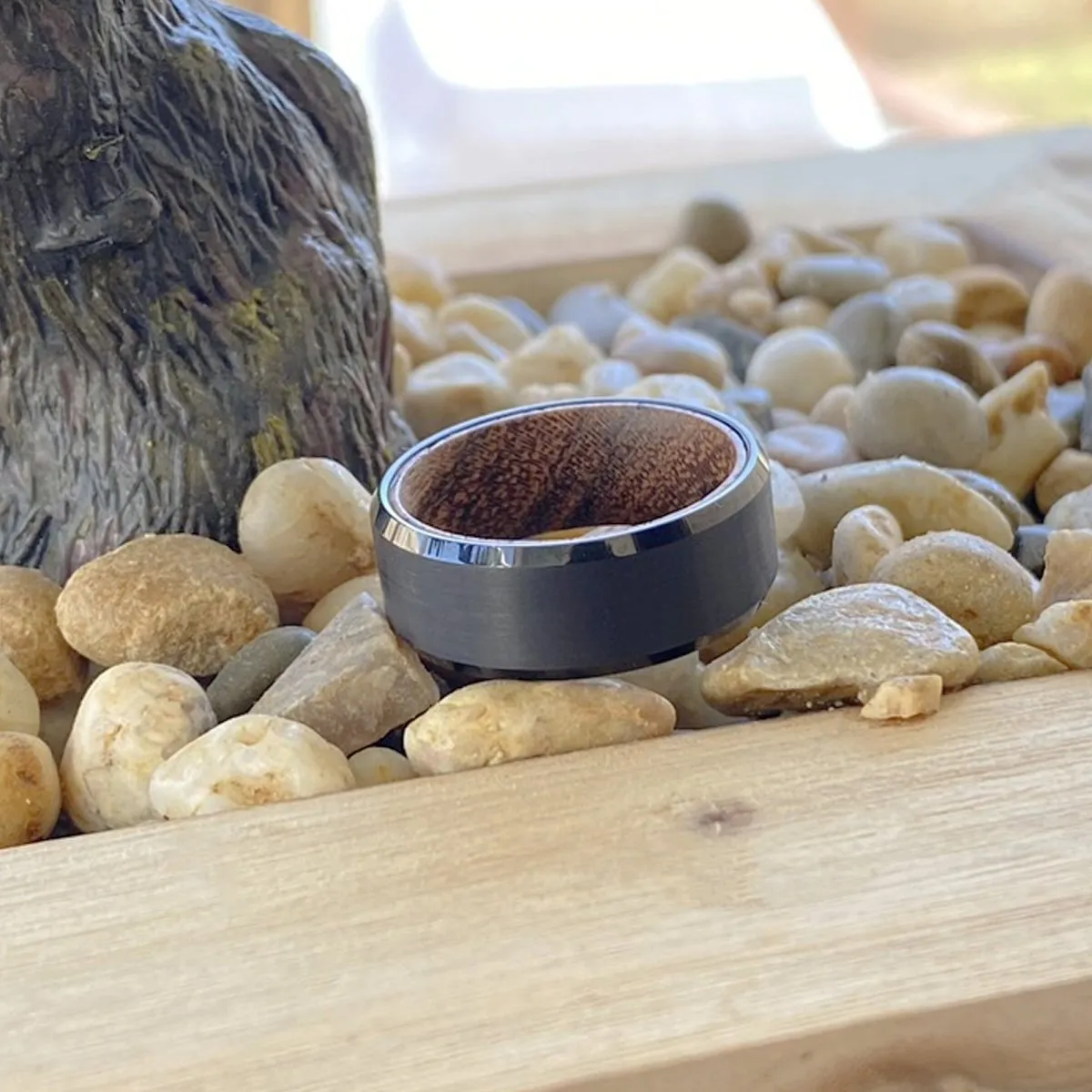 SABLE | Bocote Wood, Black Tungsten Ring, Brushed, Beveled