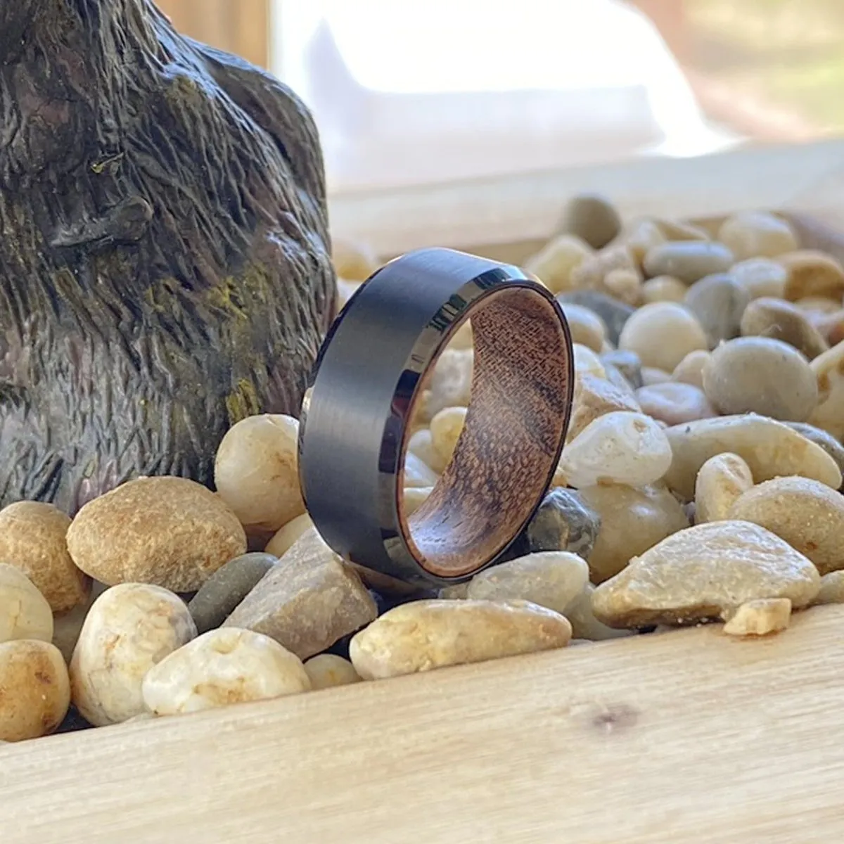 SABLE | Bocote Wood, Black Tungsten Ring, Brushed, Beveled