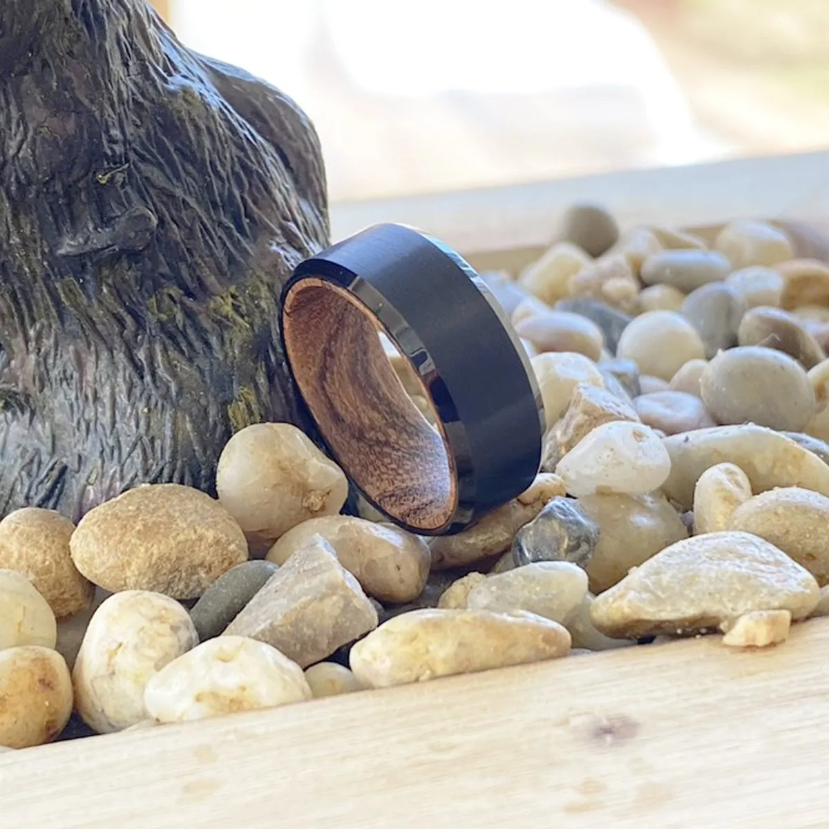 SABLE | Bocote Wood, Black Tungsten Ring, Brushed, Beveled