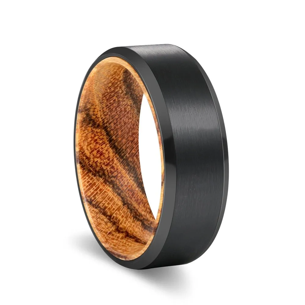 SABLE | Bocote Wood, Black Tungsten Ring, Brushed, Beveled