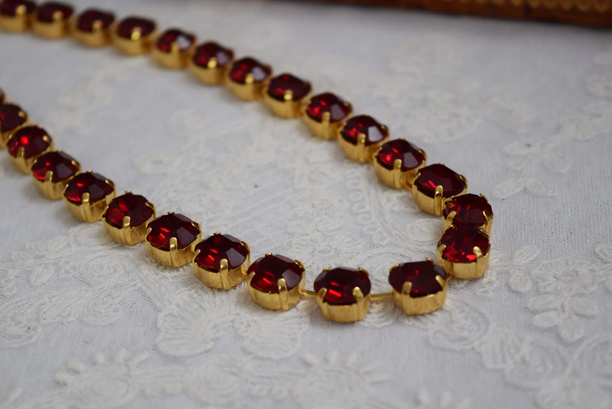 SALE! Garnet Swarovski Collet Necklace - Small Oval