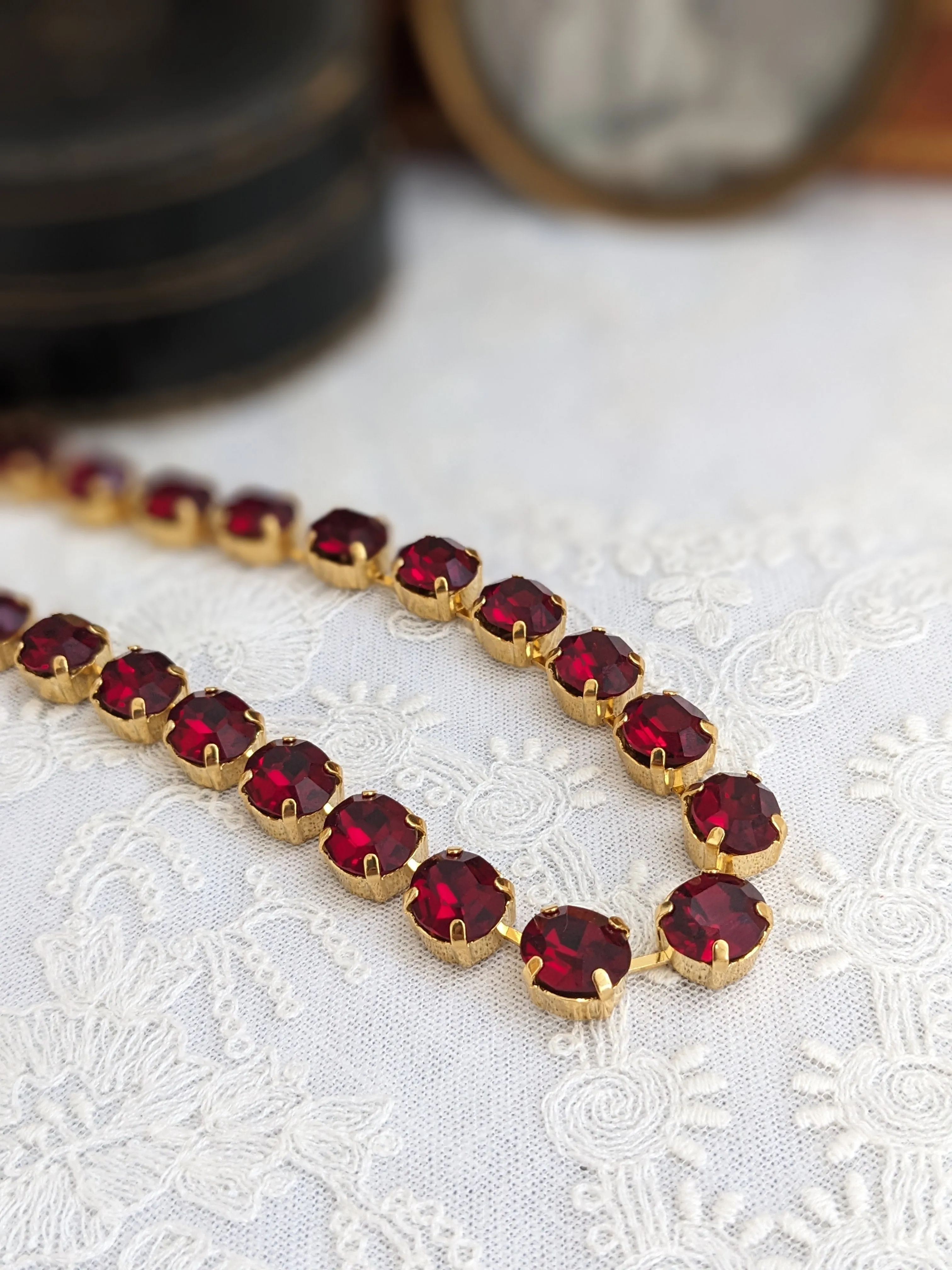 SALE! Garnet Swarovski Collet Necklace - Small Oval