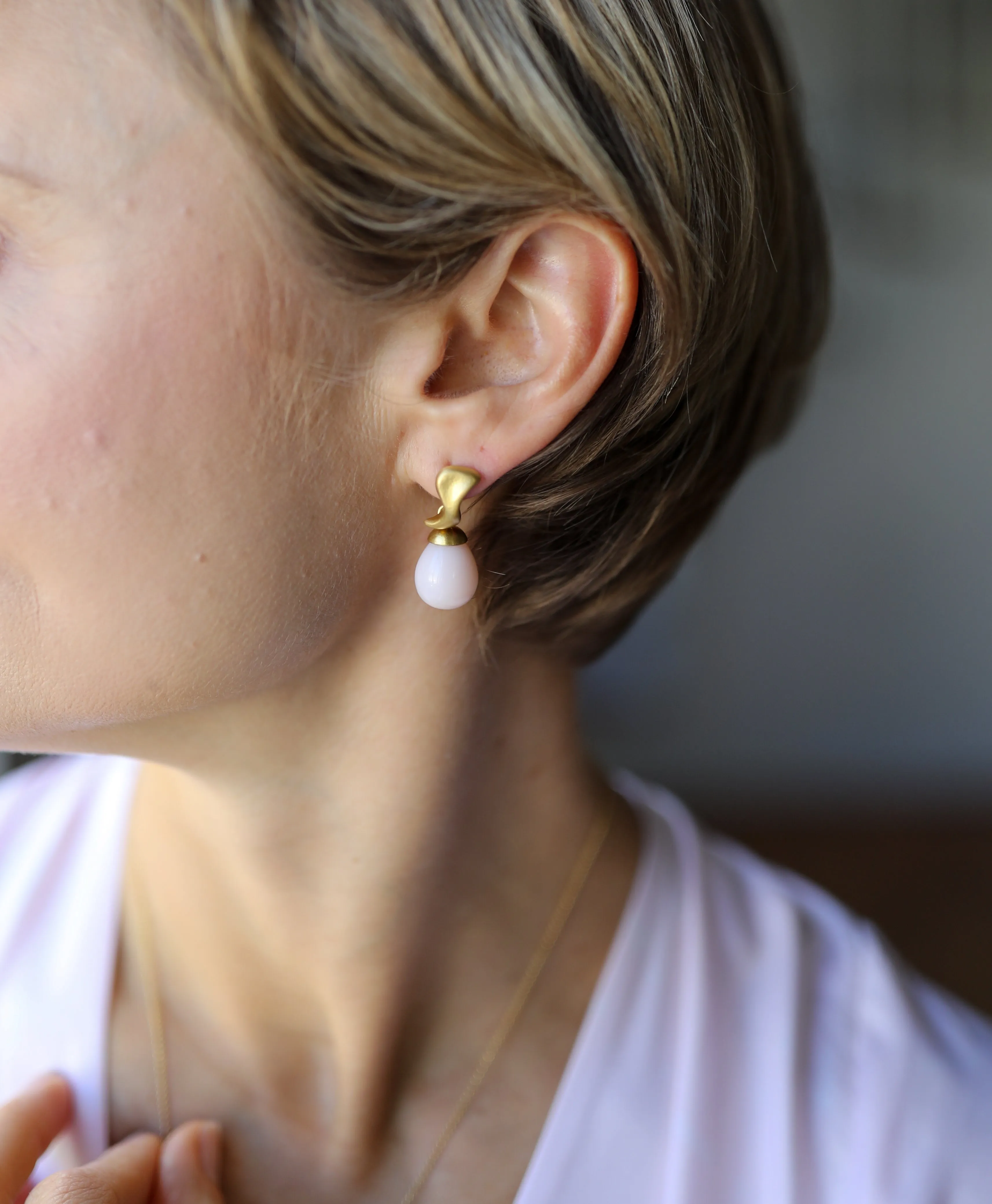 Sculptural Pink Opal Post Earrings