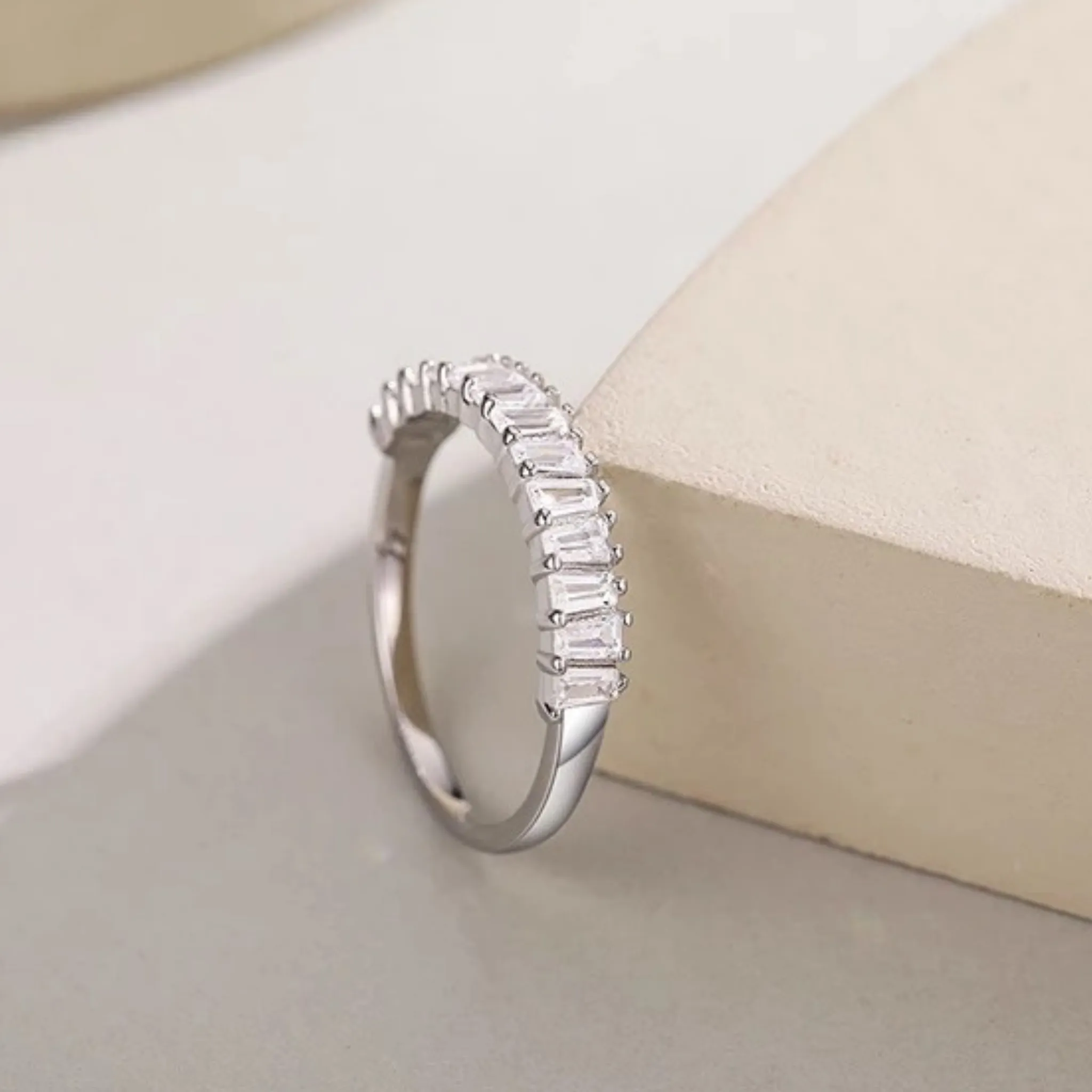 Silver Baguette Cut Half Eternity Ring