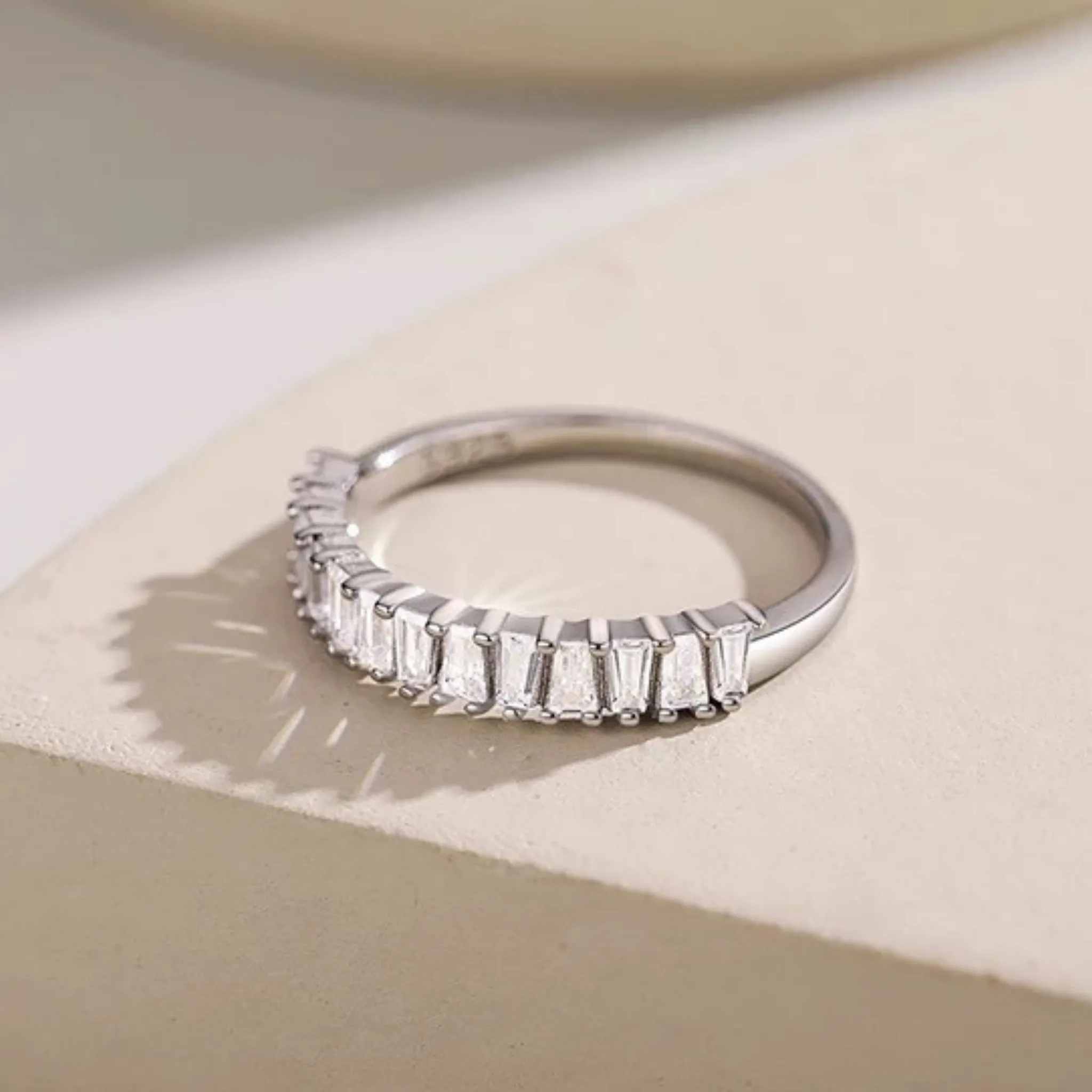 Silver Baguette Cut Half Eternity Ring