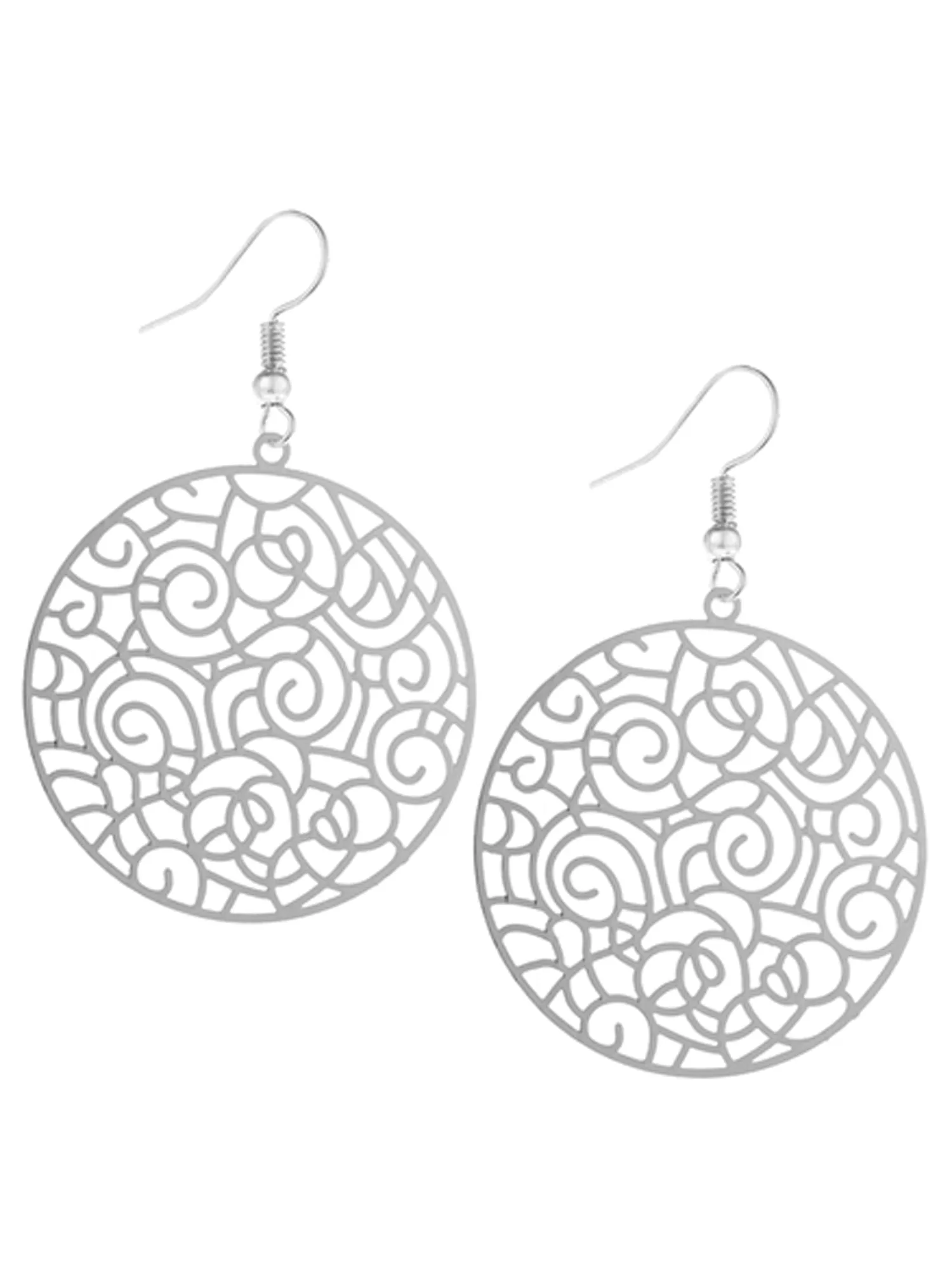 Silver Circular Abstract Filigree Laser Cut Earrings