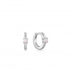 Silver Kyoto Opal Cabochon Huggie Hoop Earrings E035-15H