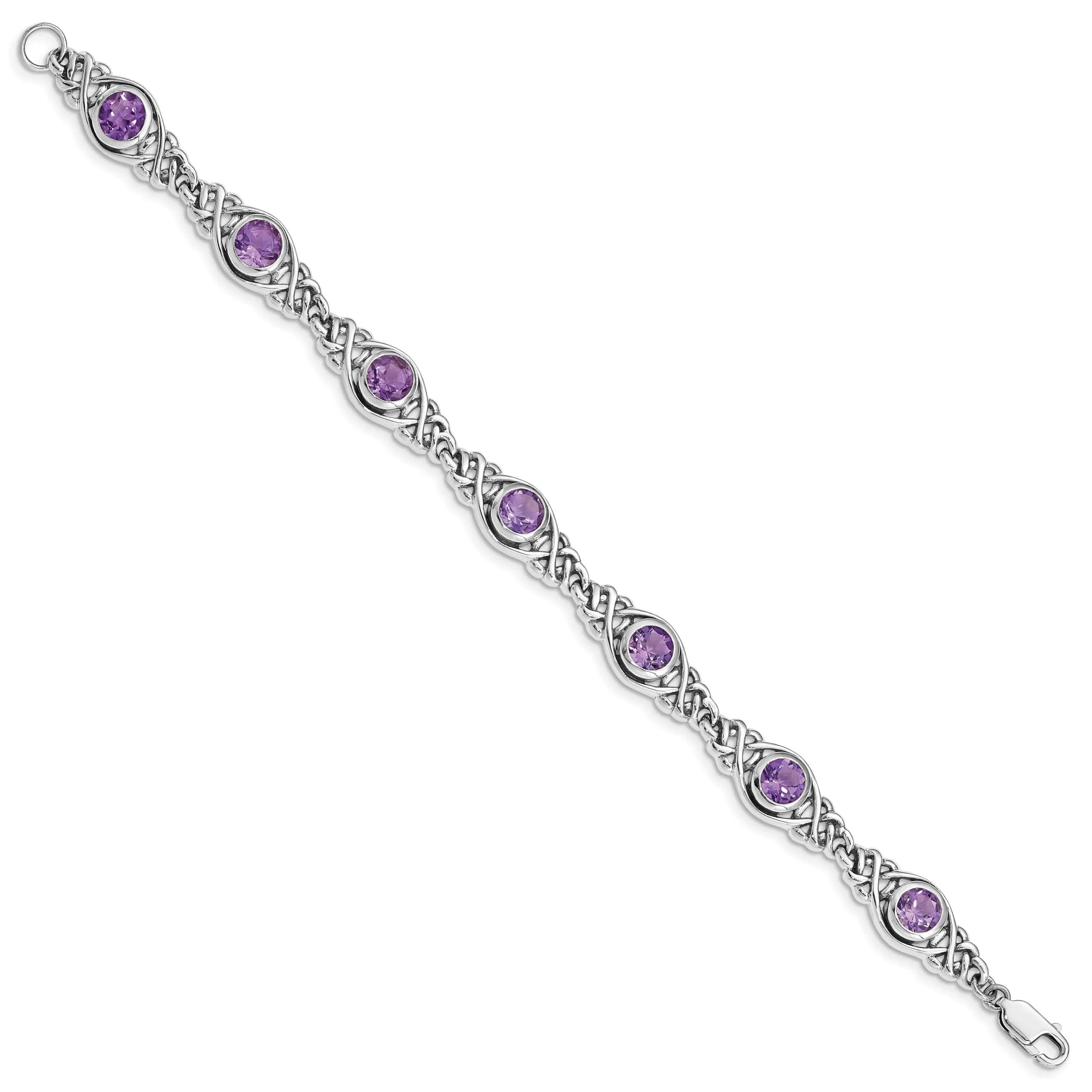 Silver Polish Finish Amethyst Gemstone Bracelet