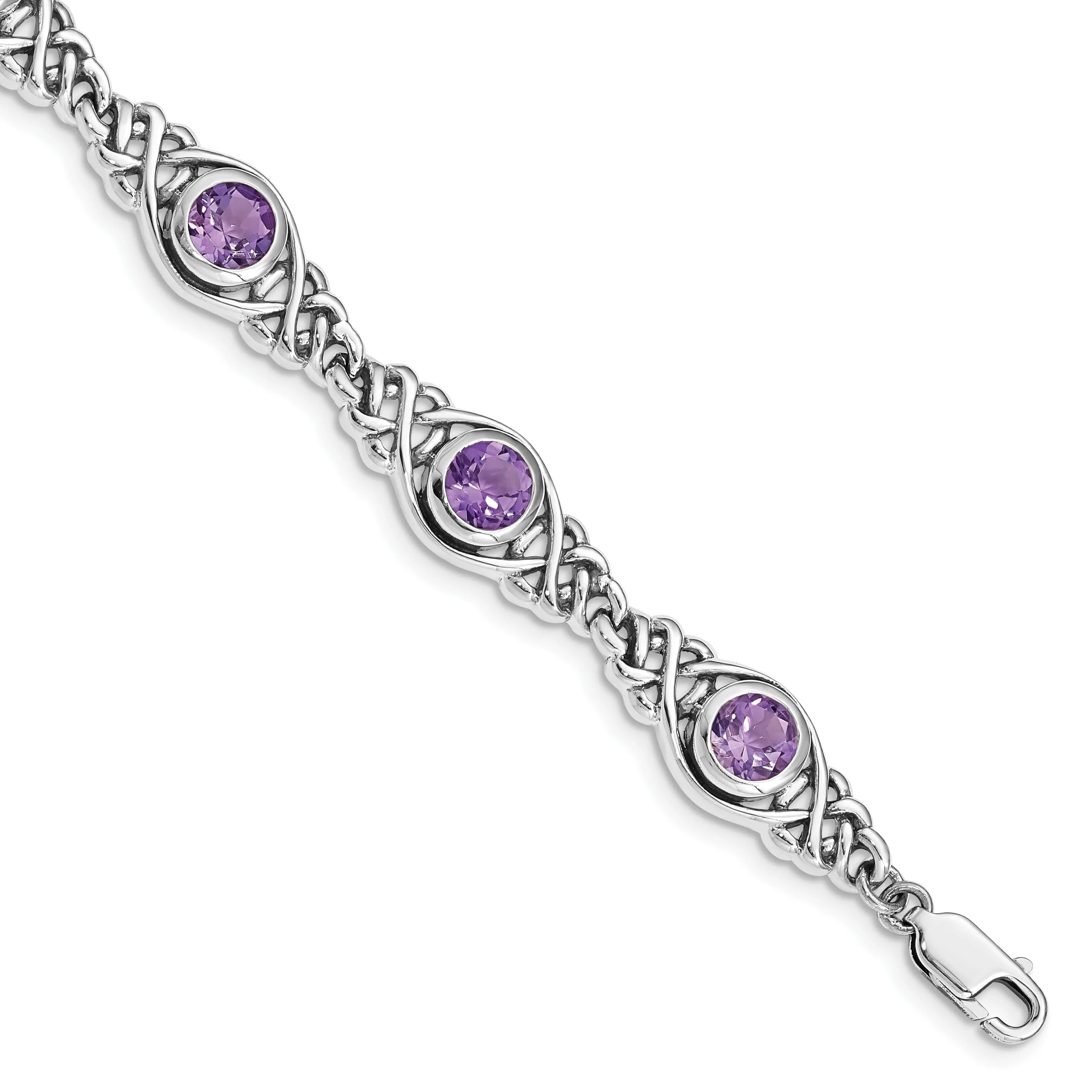 Silver Polish Finish Amethyst Gemstone Bracelet