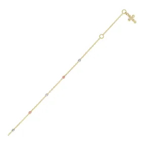 Size: 10'' - 14k Tri Color Gold Anklet with Cross