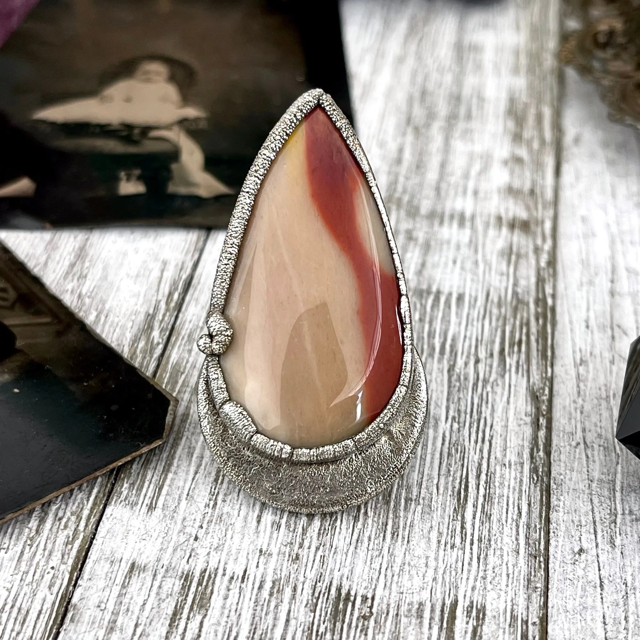 Size 7 Fine Silver Mookaite Ring Large Crystal Ring / Foxlark Collection - One of a Kind