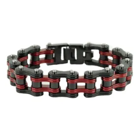 SK1819 Two Tone Black Candy Red 3/4" Wide Double Link Design Unisex Stainless Steel Motorcycle Chain Bracelet