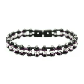 SK2009 3/8" Wide MINI MINI SIZE Two Tone Black Candy Purple With White Crystal Centers Stainless Steel Motorcycle Bike Chain Bracelet