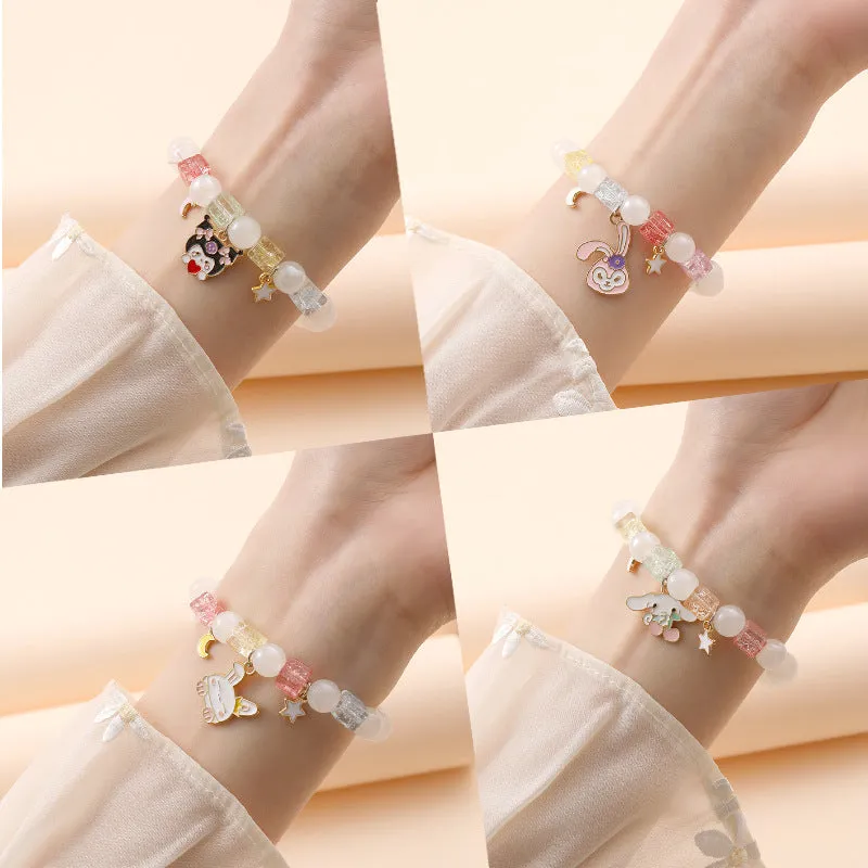 Small Commodity Bracelet Ornament Korean Style Fresh Sweet Clow M Crystal String Beads Children Student Bracelet Female