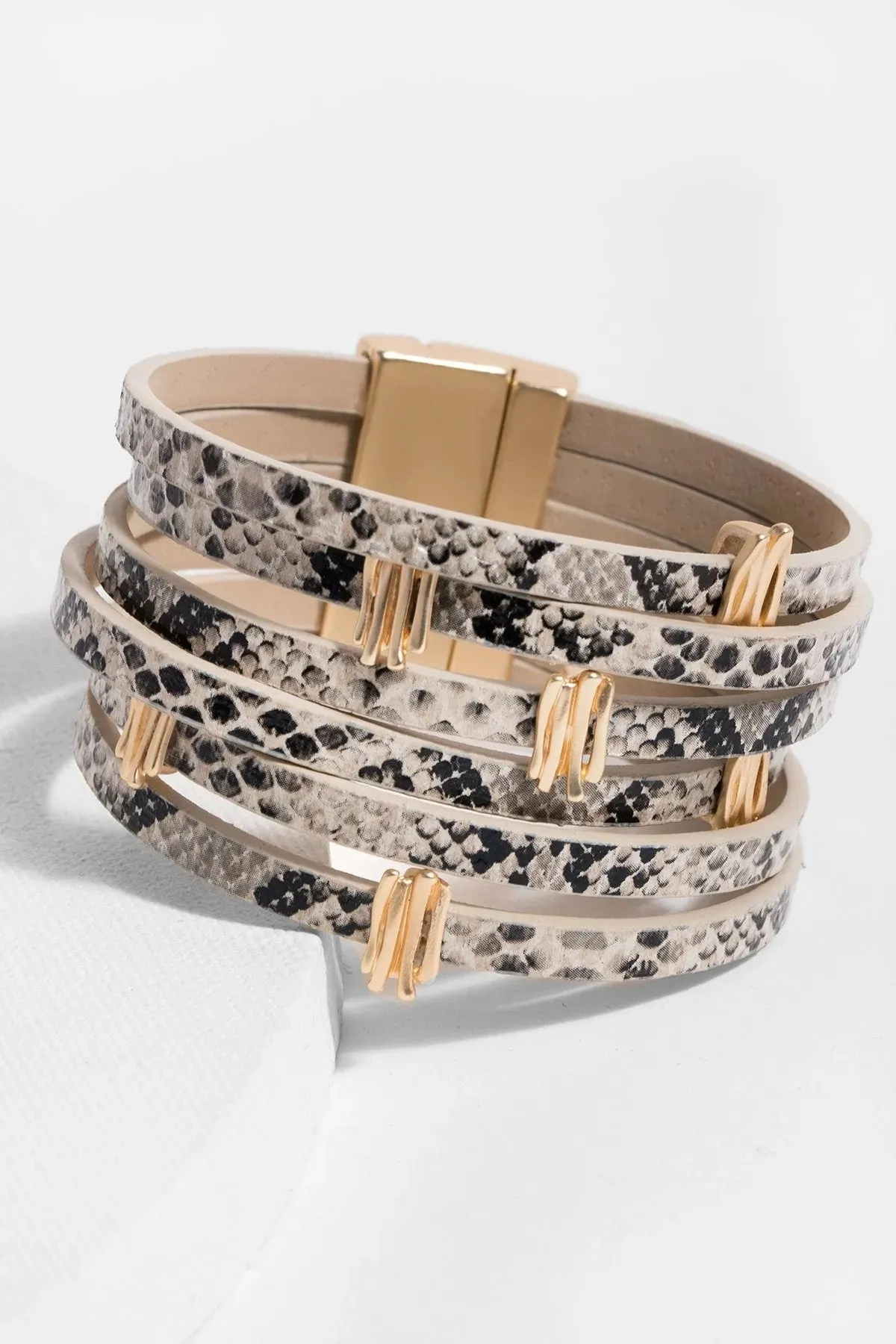 Snake Print Metallic Leather Bracelet