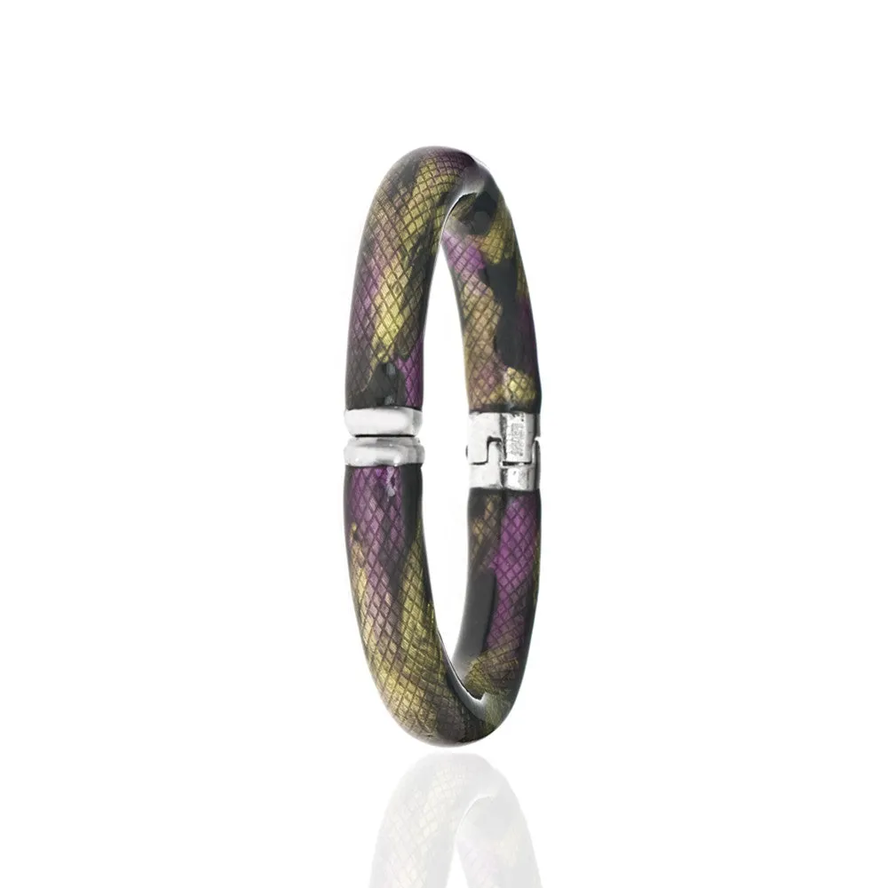 Snakeskin Silver Tone Multi Color-Clear/ Amethyst/Mustard Bangle Bracelet