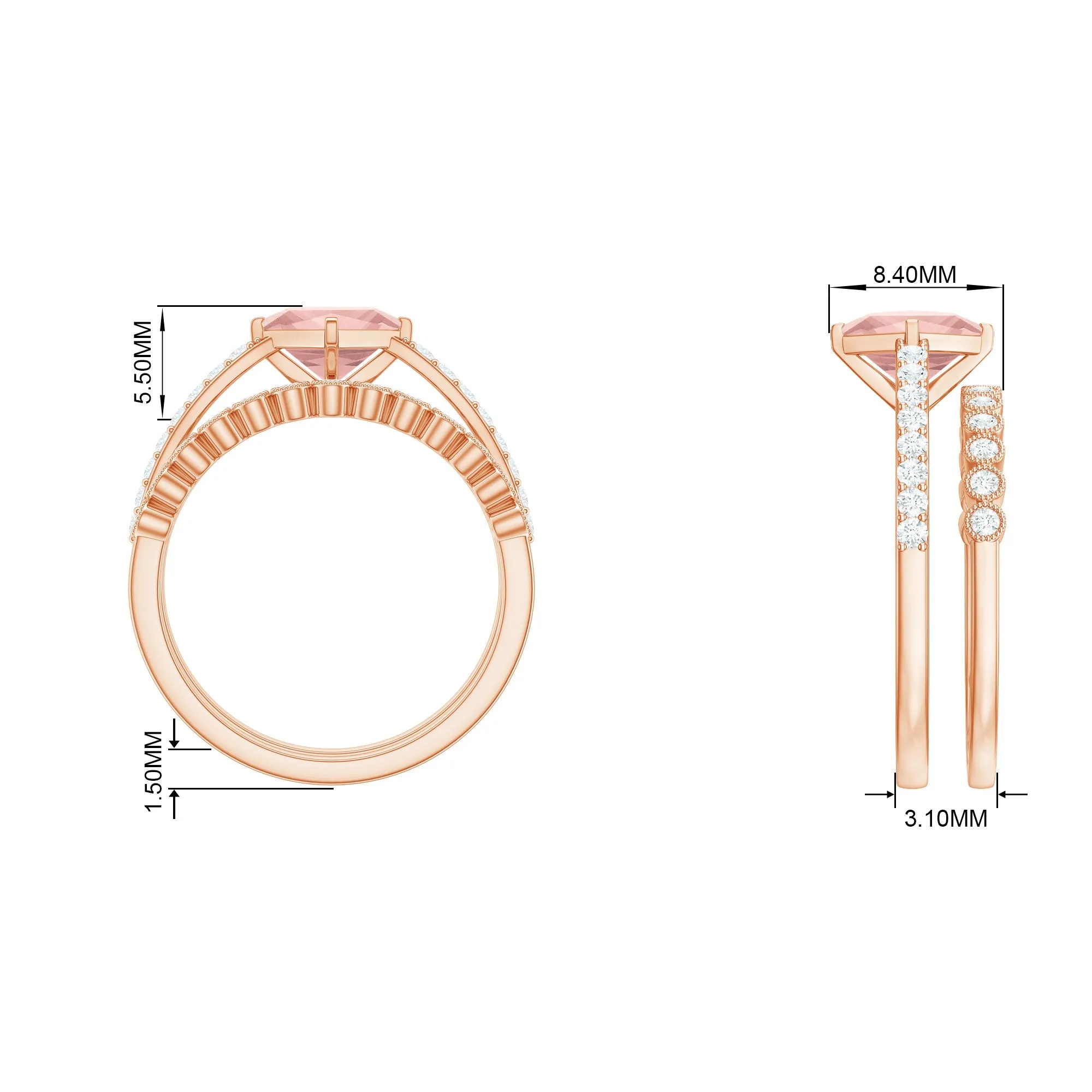 Solitaire Morganite and Diamond Ring Set