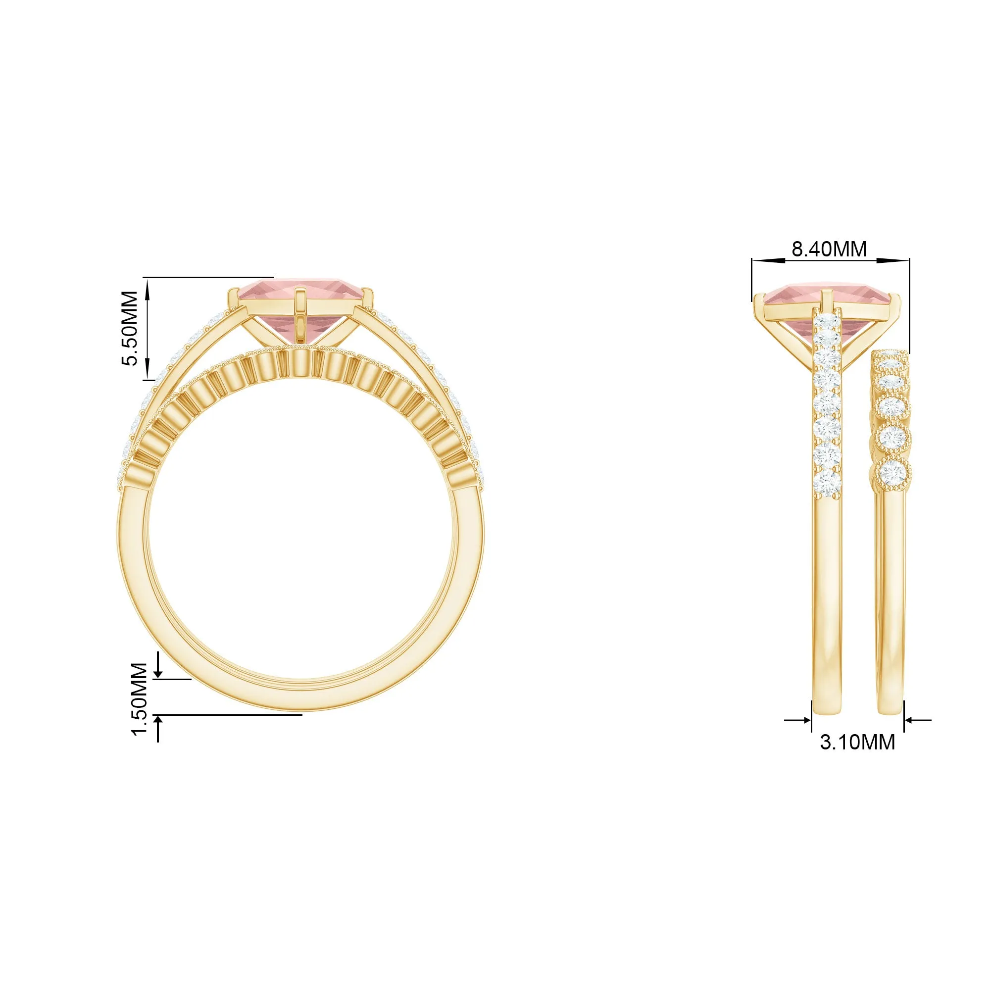 Solitaire Morganite and Diamond Ring Set